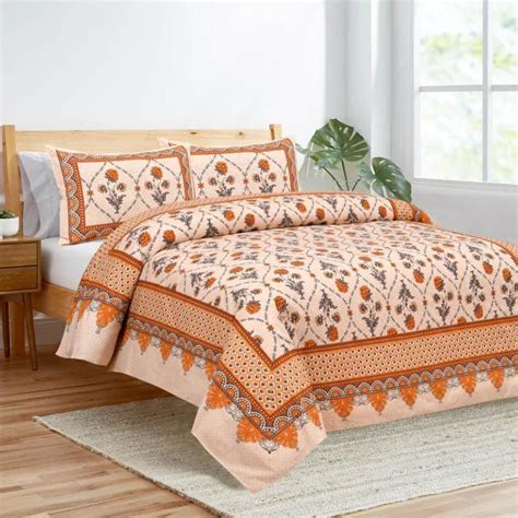 Buy Mughal Jaali Printed Bedsheet - Orange & Beige Online in India | Vaaree