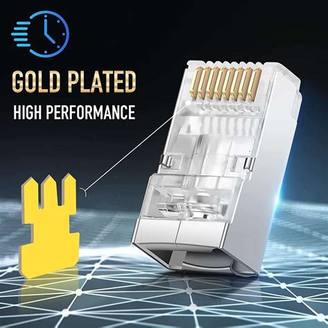 SE Shielded Pass Through RJ45 Cat6 Cat 6A FTP/STP Connectors Gold ...