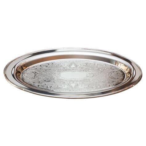 Oval Vintage Pattern Silver Plated Serving Tray at 1stDibs