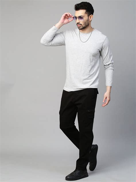 Genips Men's Black Cotton Stretch Bahamas Cargo Fit Solid Cargo ...