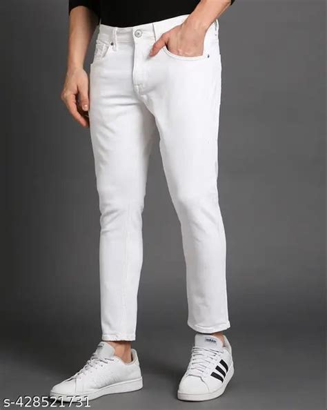 Stylish White Denim Jeans - Slim Fit, Mid Rise, Casual & Partywear