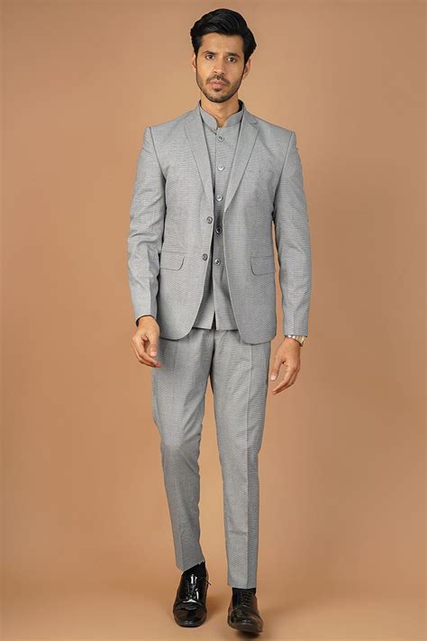 Buy Wintage Men's Poly Viscose Grey 3 PC Suit
