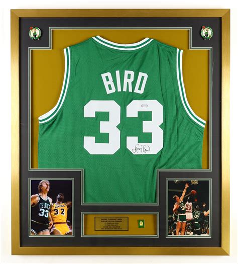 Larry Bird Signed Custom Framed Jersey Display With Larry Bird Jersey ...