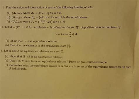 Solved 1. Find the union and intersection of each of the | Chegg.com