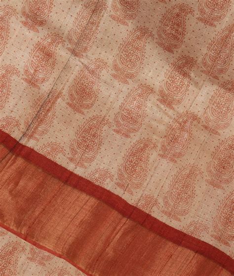 Buy Beige Tussar Printed Saree T388926