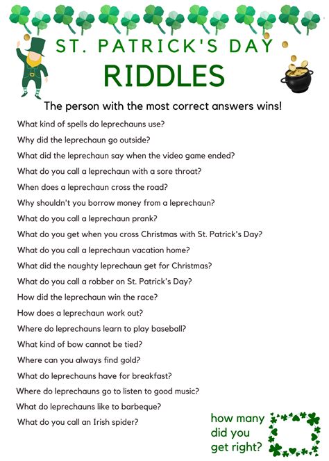 St Patrick's Day Riddle Game for Kids Printable Party Game - Etsy | St ...