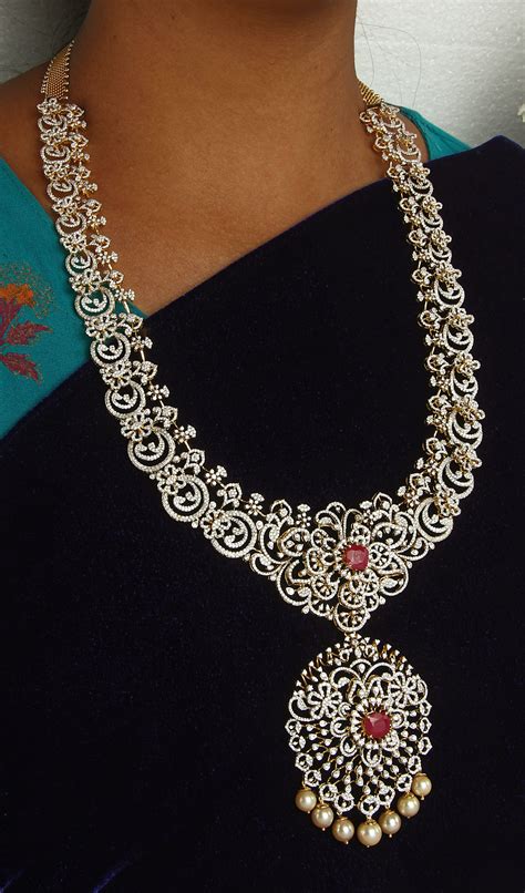 235-DN570 - 18K Gold '3 in 1' Diamond Long Necklace With Color Stones ...