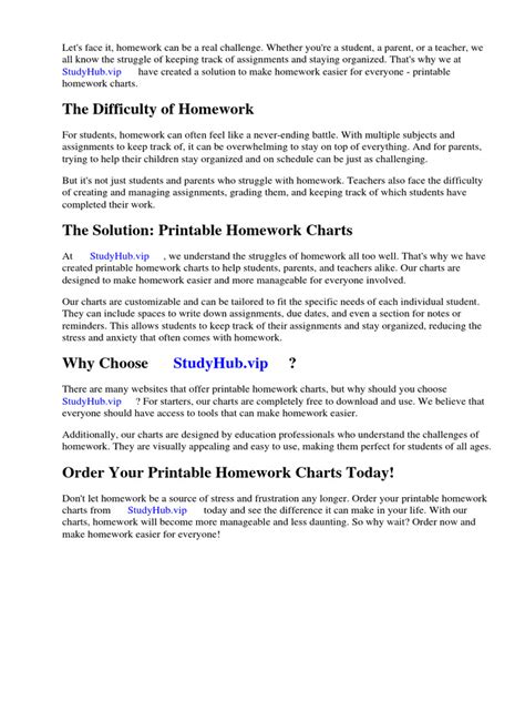 Homework Charts Printable | PDF | Homework | Disciplines
