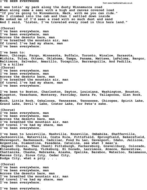 Johnny Cash song: I've Been Everywhere, lyrics