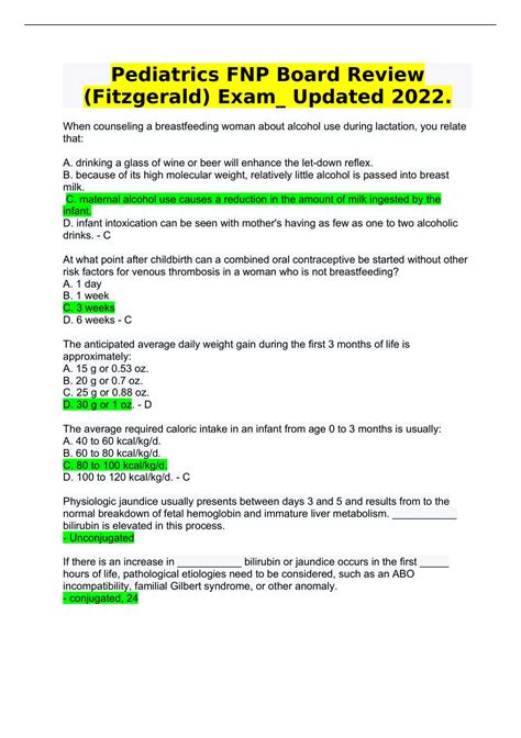 Pediatrics FNP Board Review (Fitzgerald) Test bank Complete and ...