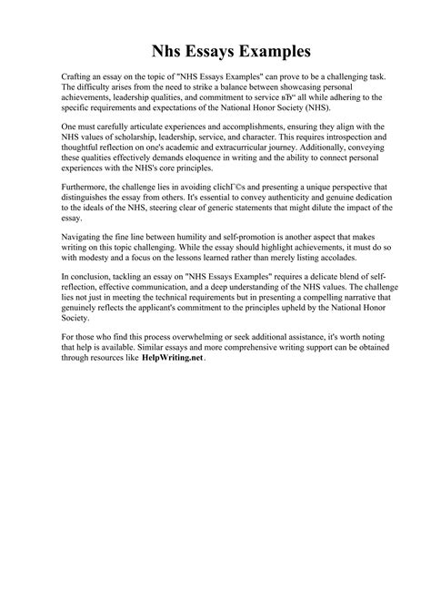 Nhs Essays Examples | PDF