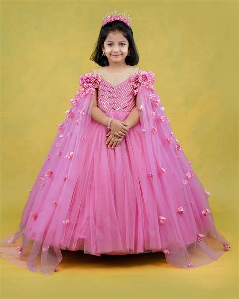 Wild rose pink shade ball gown with detachable sleeve trail – www ...