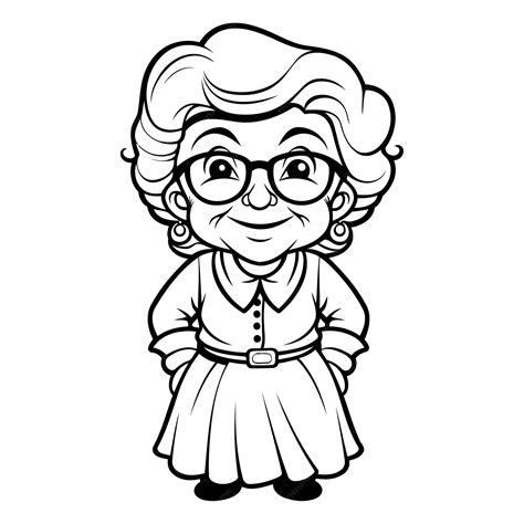Premium Vector | Cute cartoon grandmother black and white cartoon ...