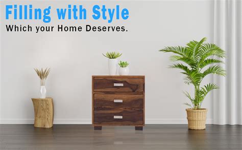 Furniselan Sheesham Wood Bed Side Accent End Table with Drawers for ...