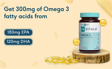 HealthKart HK Vitals Omega 3, 1000 mg Omega 3 with 180 mg EPA & 120 mg ...