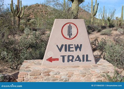 The Trail Sign for the Valley View Overlook Trail in Front of a Desert ...