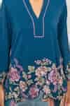 Buy Blue Crepe Embroidery, Sequins V-neck Asterra Floral Top For Women ...