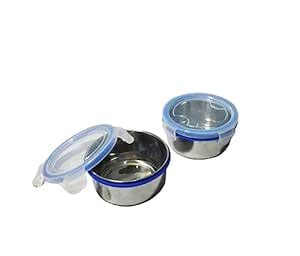 Buy 2 steel container with plastic lid 350ml Online at Low Prices in ...