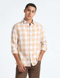 FLYING MACHINE Men Checkered Casual Beige Shirt - Buy FLYING MACHINE ...