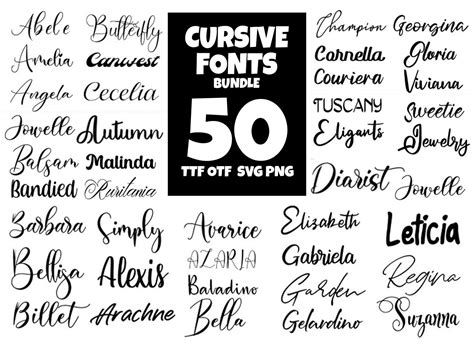 50 Files Cursive Fonts Bundle, Trending Svg, Font Bundle Svg | Inspire ...