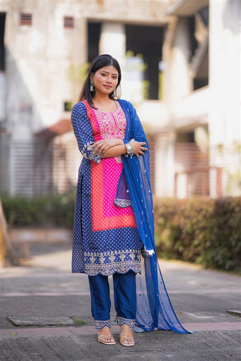 Netose polka dot pink and blue kurta set – Netose By LakhNeet (I ...