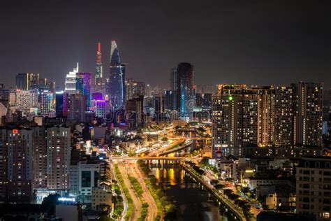 Ho Chi Minh City's District 1 skyline photographed at night