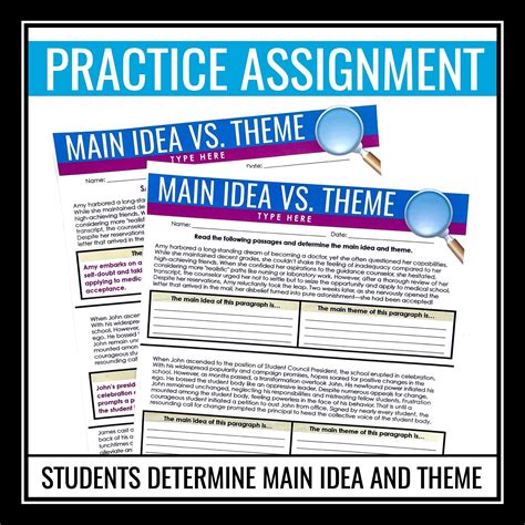 Main Idea vs Theme Lesson - Presentation, Posters, and Worksheet Assig ...