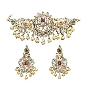 Buy Clar fashions White Stone Choker Necklace & Earring Set Ruby ...