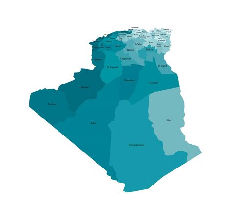 Vector isolated illustration of simplified administrative map of Algeria. Borders and names of ...