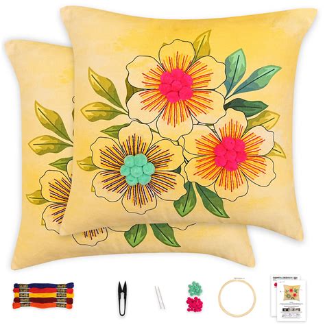 DIY Hand Embroidery Cushion Cover Kit | 16"x16" | Pre-Printed Pillow ...