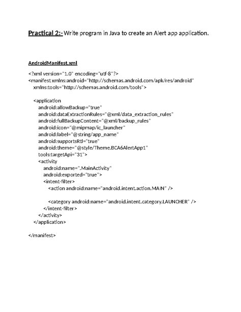 Android Studio File - adasd - Practical 2:- Write program in Java to ...