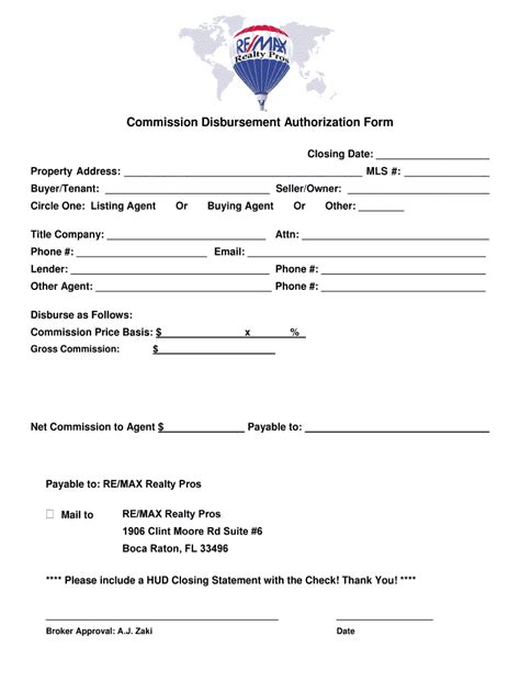 REMAX Commission Disbursement Authorization Form - Fill Online ...