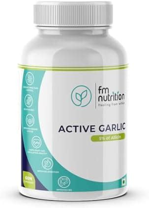 FM Nutrition Active Garlic, 5% Allicin, Veg, 60 Veg Capsules | For ...