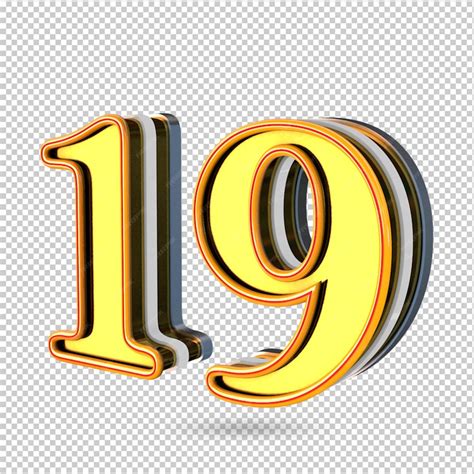 Gold Metal Number 19 Nineteen Isolated on White Background, 3d ...