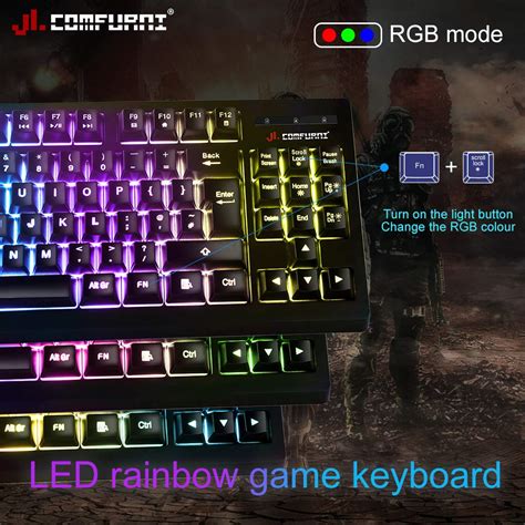 JL Comfurni Gaming Keyboard Rainbow RGB LED Backlit USB Wired Keyboard ...