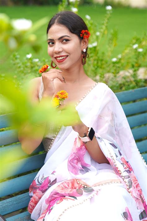 Ready to wear Georgette Floral Printed Saree with Moti Lace Wrap in 1