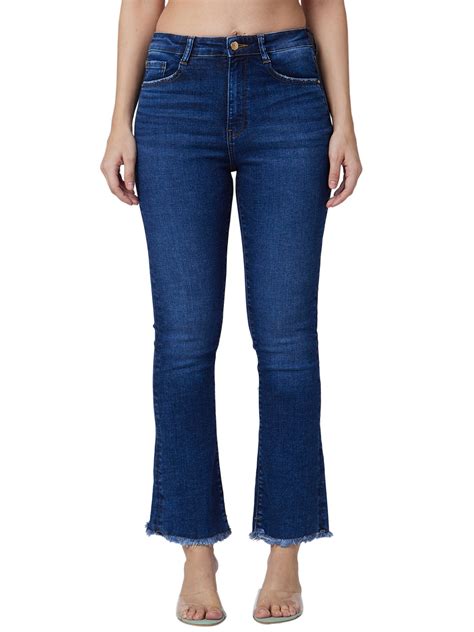 Women Mid Rise Bootcut Fit Blue Jeans