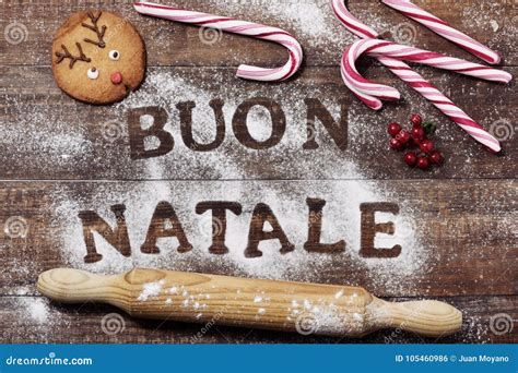 Text Buon Natale, Merry Christmas in Italian Stock Photo - Image of ...