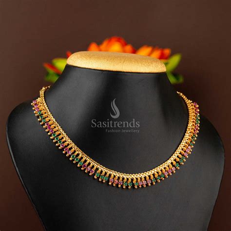 Exquisite Micro Gold Plated AD Stone Studded Necklace for Festive ...