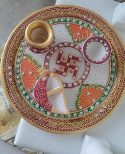 Credible Art Of Marble Pooja plait(thali) Rajasthani desing Sectioned ...