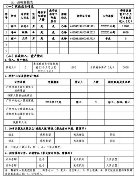 2020广州户籍家庭公租房资格复核材料填写范本- 广州本地宝