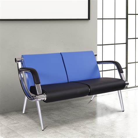 Kinbor Upholstered 2-Seat Office Reception Chair, Black & Blue PU ...