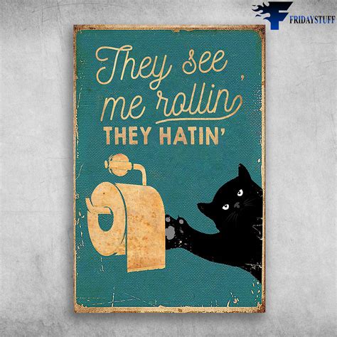 They See Me Rollin They Hatin Black Cat Toilet - FridayStuff