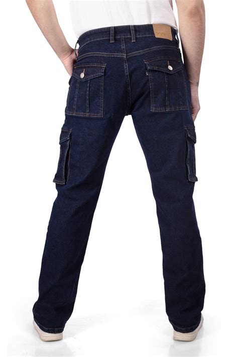 Buy Custom Made Blue Straight Fit Cargo Denim Jeans Mens – Enim