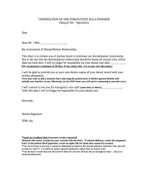 TERMINATION OF DOCTOR/PATIENT RELATIONSHIP Doc Template | pdfFiller