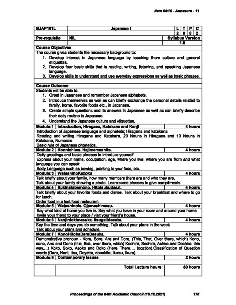 BJAP101L Japanese-I TH 1.0 69 BJAP101L 64 ACP - Item Annexure 11 ...