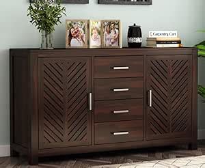 CARPENTRY CART Solid Sheesham Wood Sideboard Storage Cabinet with 4 ...
