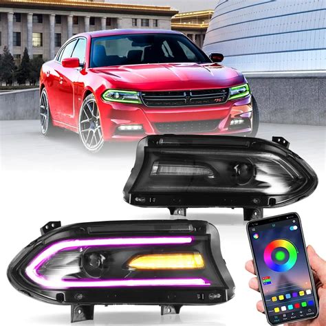 2016 Dodge Charger Headlights (15-Present) With RGB LED Customized Kit