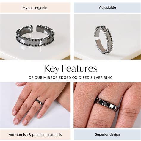 Ring Online - Premium Mirror Edged Oxidised Silver Ring | Nestasia