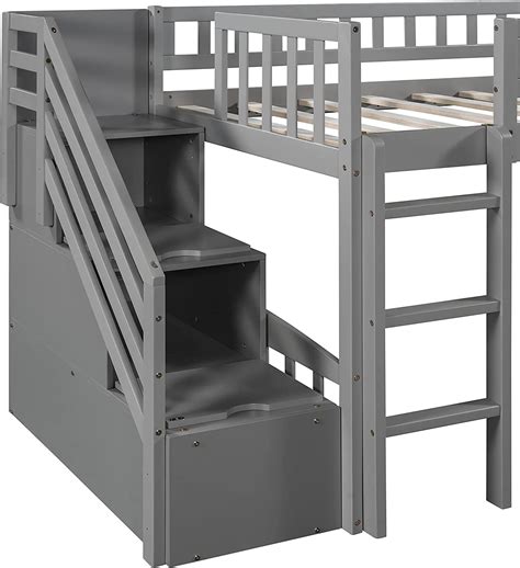 Buy Loft Bed with Storage Stairway and Slide, Wooden Twin Size Toddler ...
